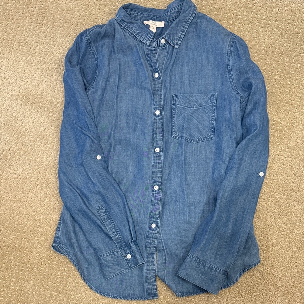 Como Vintage Denim Blue Button-Up Blouse
